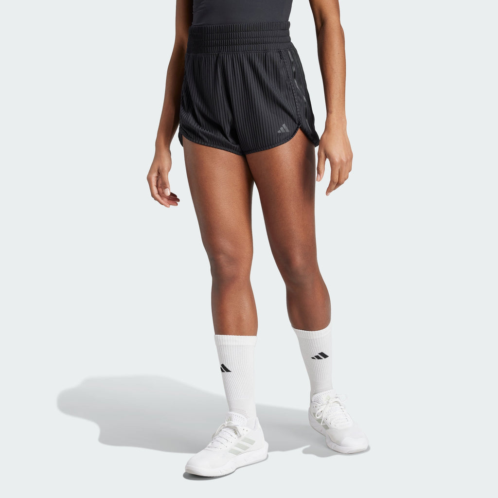 Women's adidas Pacer All Gym Seasonal Rib High-Rise Tonal 3-Stripes Shorts
