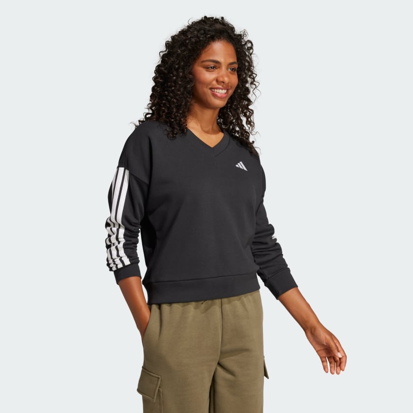 Women's adidas Essentials 3-Stripes French Terry V-neck Sweatshirt