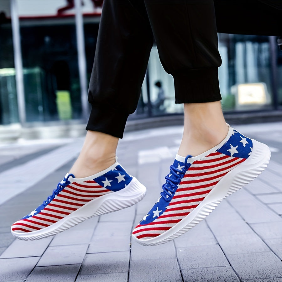Men's Slip-on Sneakers With Shoelaces - Stars And Stripes Athletic Shoes - Lightweight And Breathable