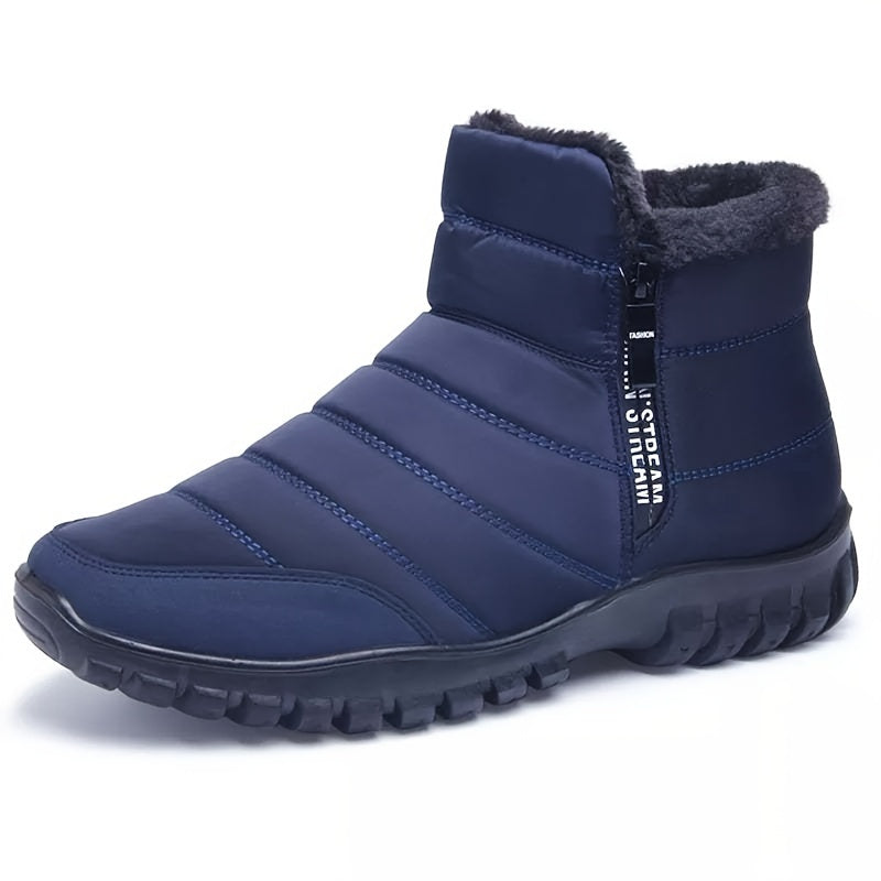 Men's Waterproof Snow Boots, Warm Fleece Cozy Non-slip Ankle Boots Plush Comfy Outdoor Hiking Shoes Lined Trekking Shoes, Winter