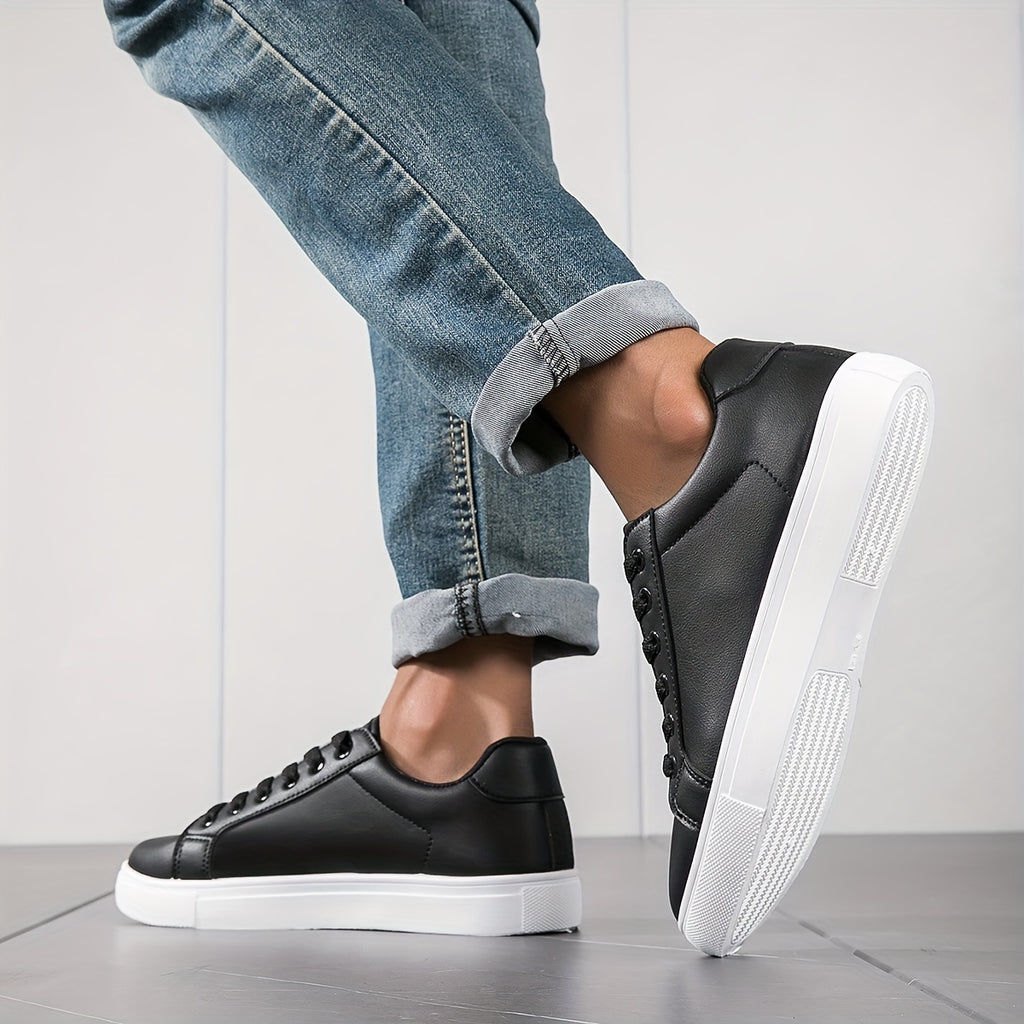 PLUS SIZE Men's Solid Skate Shoes, Comfy Non Slip Casual Lace Up Sneakers For Men's Outdoor Activities