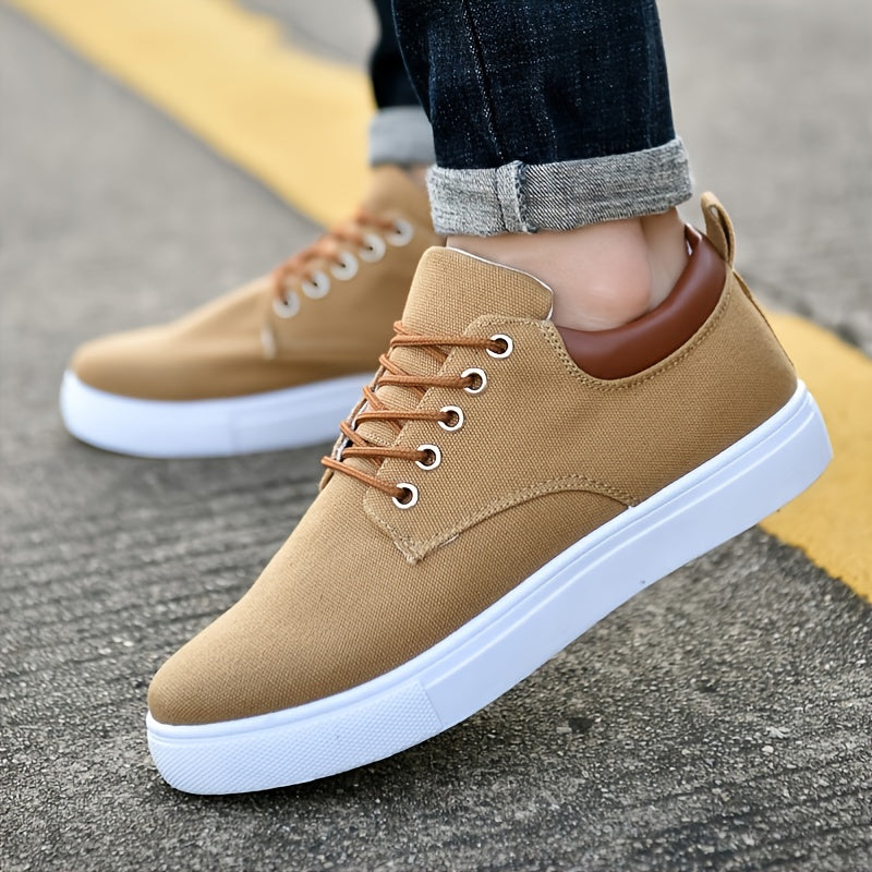 Men's Fashion Canvas Lace-Up Skate Shoes, Comfortable Sneakers, Autumn, Black\u002FGrey\u002FKhaki , For Halloween