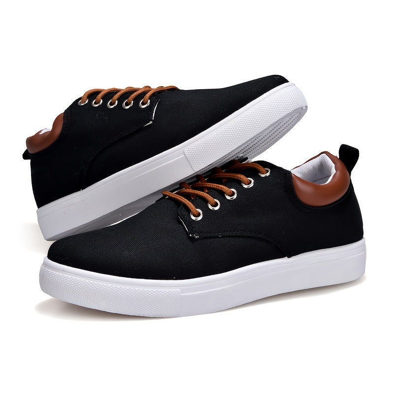 Men's Fashion Canvas Lace-Up Skate Shoes, Comfortable Sneakers, Autumn, Black\u002FGrey\u002FKhaki , For Halloween