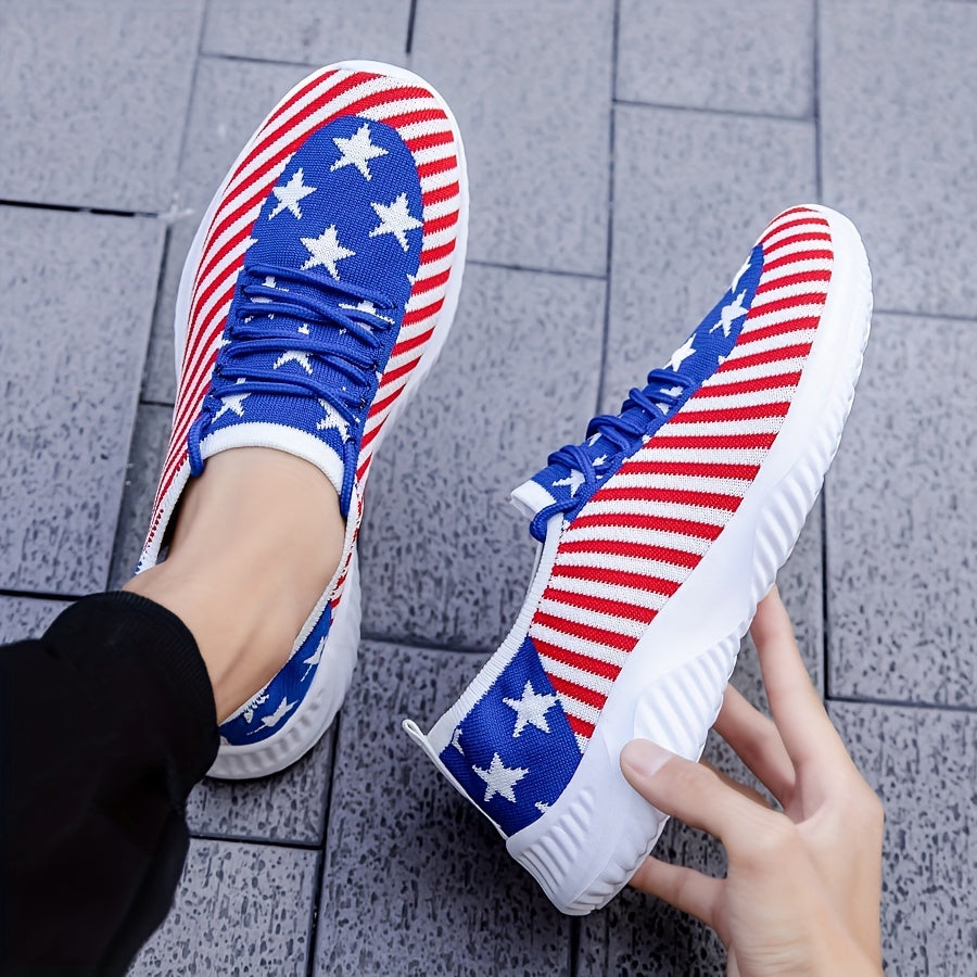 Men's Slip-on Sneakers With Shoelaces - Stars And Stripes Athletic Shoes - Lightweight And Breathable