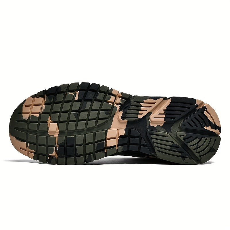 Men's Trendy Woven Knit Camouflage Sneakers, Comfy Non Slip Lace Up Breathable Shoes