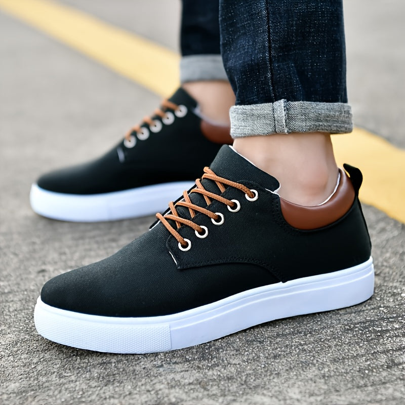 Men's Fashion Canvas Lace-Up Skate Shoes, Comfortable Sneakers, Autumn, Black\u002FGrey\u002FKhaki , For Halloween