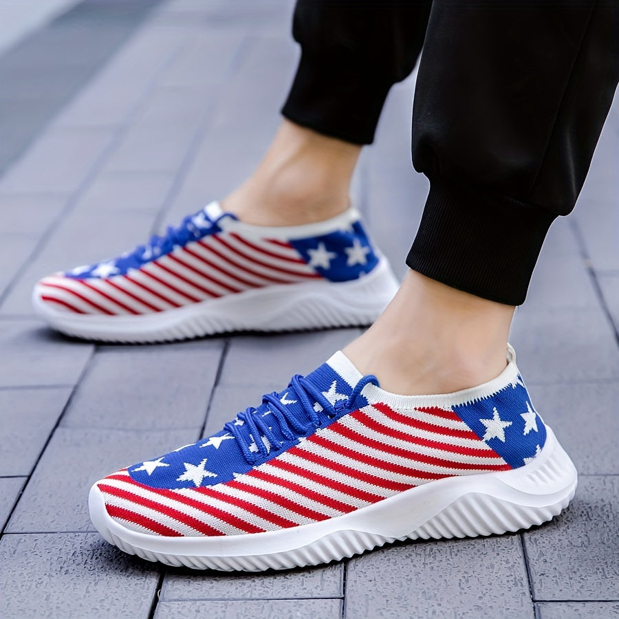 Men's Slip-on Sneakers With Shoelaces - Stars And Stripes Athletic Shoes - Lightweight And Breathable