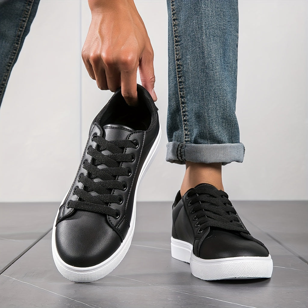 PLUS SIZE Men's Solid Skate Shoes, Comfy Non Slip Casual Lace Up Sneakers For Men's Outdoor Activities