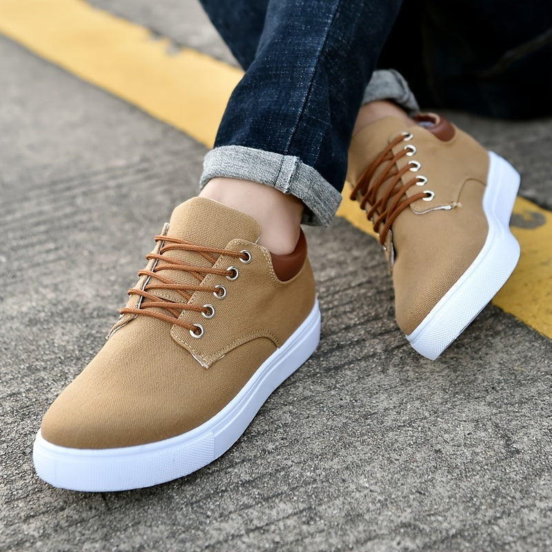 Men's Fashion Canvas Lace-Up Skate Shoes, Comfortable Sneakers, Autumn, Black\u002FGrey\u002FKhaki , For Halloween
