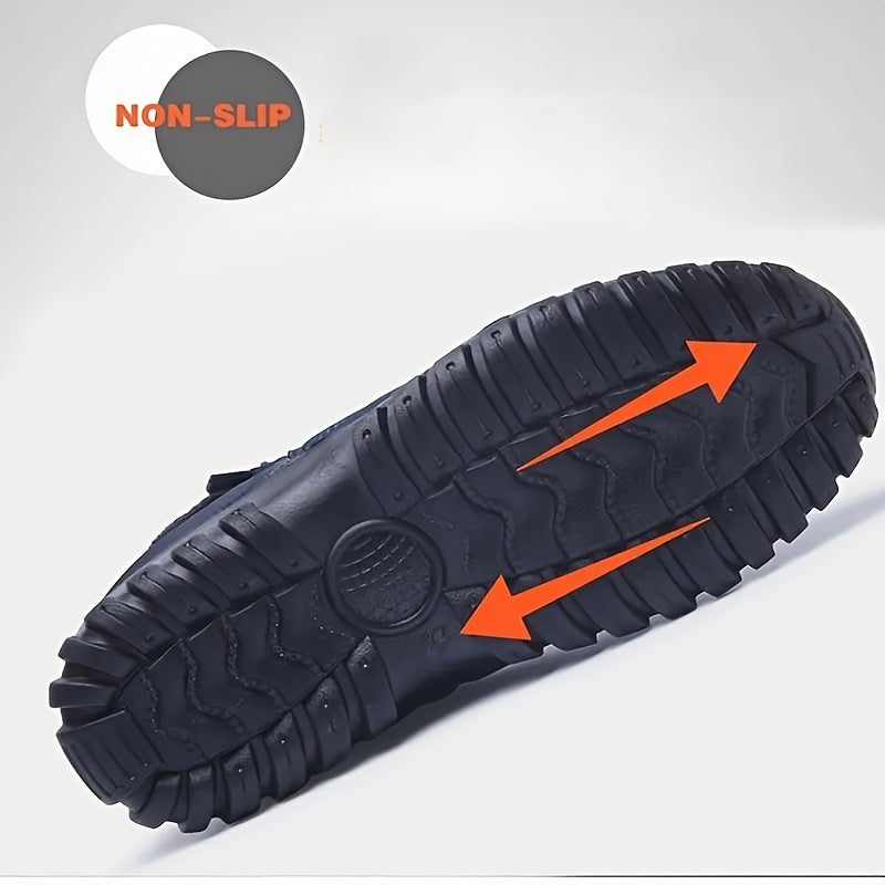 Men's Waterproof Snow Boots, Warm Fleece Cozy Non-slip Ankle Boots Plush Comfy Outdoor Hiking Shoes Lined Trekking Shoes, Winter