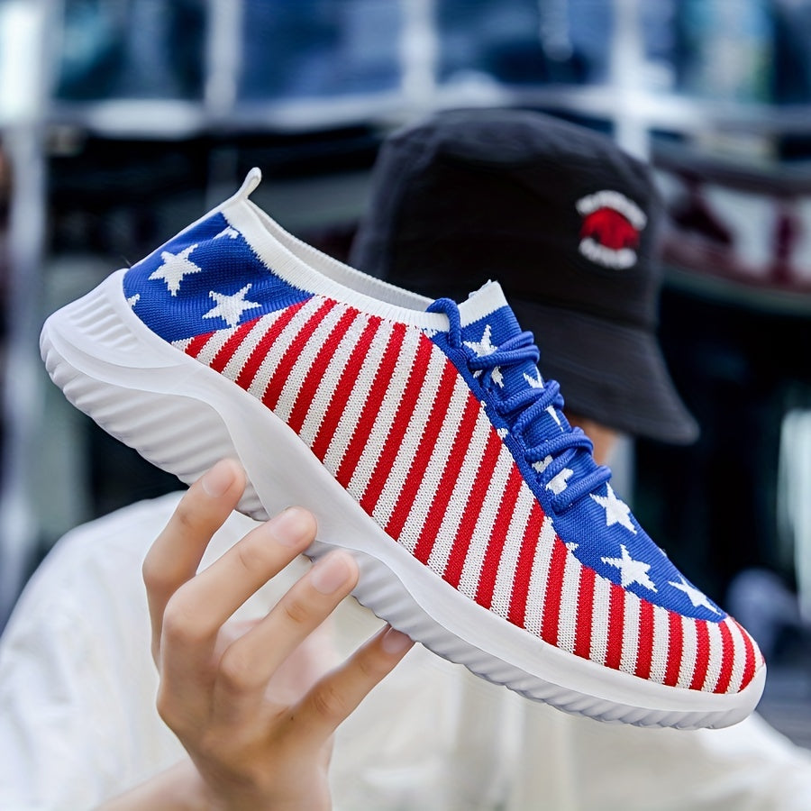Men's Slip-on Sneakers With Shoelaces - Stars And Stripes Athletic Shoes - Lightweight And Breathable