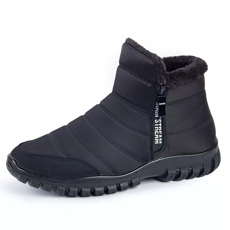 Men's Waterproof Snow Boots, Warm Fleece Cozy Non-slip Ankle Boots Plush Comfy Outdoor Hiking Shoes Lined Trekking Shoes, Winter