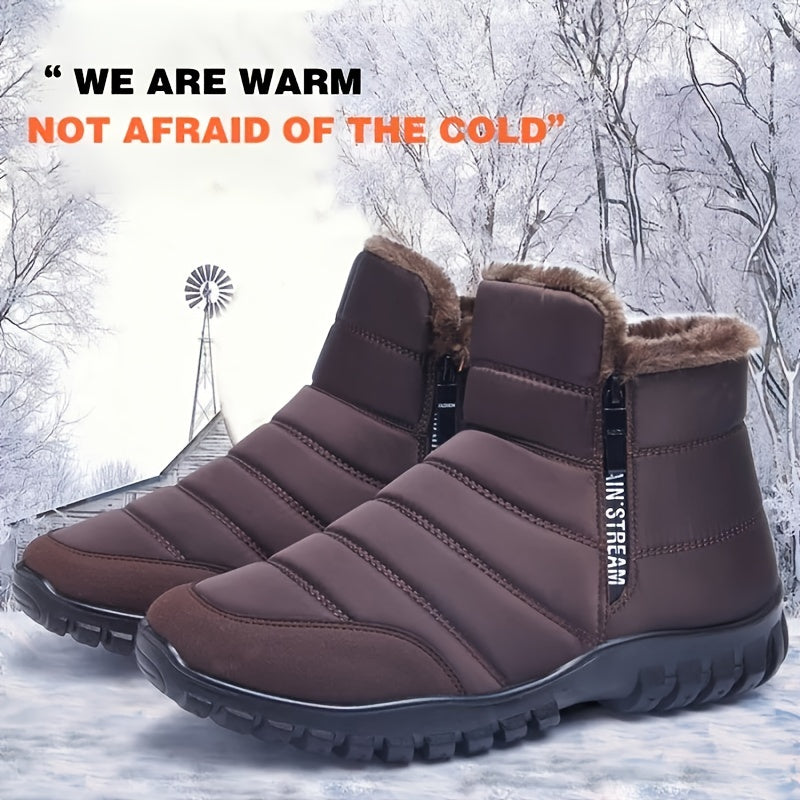 Men's Waterproof Snow Boots, Warm Fleece Cozy Non-slip Ankle Boots Plush Comfy Outdoor Hiking Shoes Lined Trekking Shoes, Winter