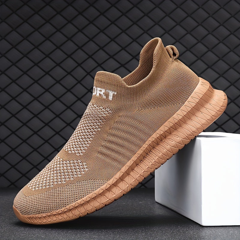 Men's Knit Breathable Slip On Running Shoes, Lightweight Comfy Non Slip Sneaker, Spring And Summer