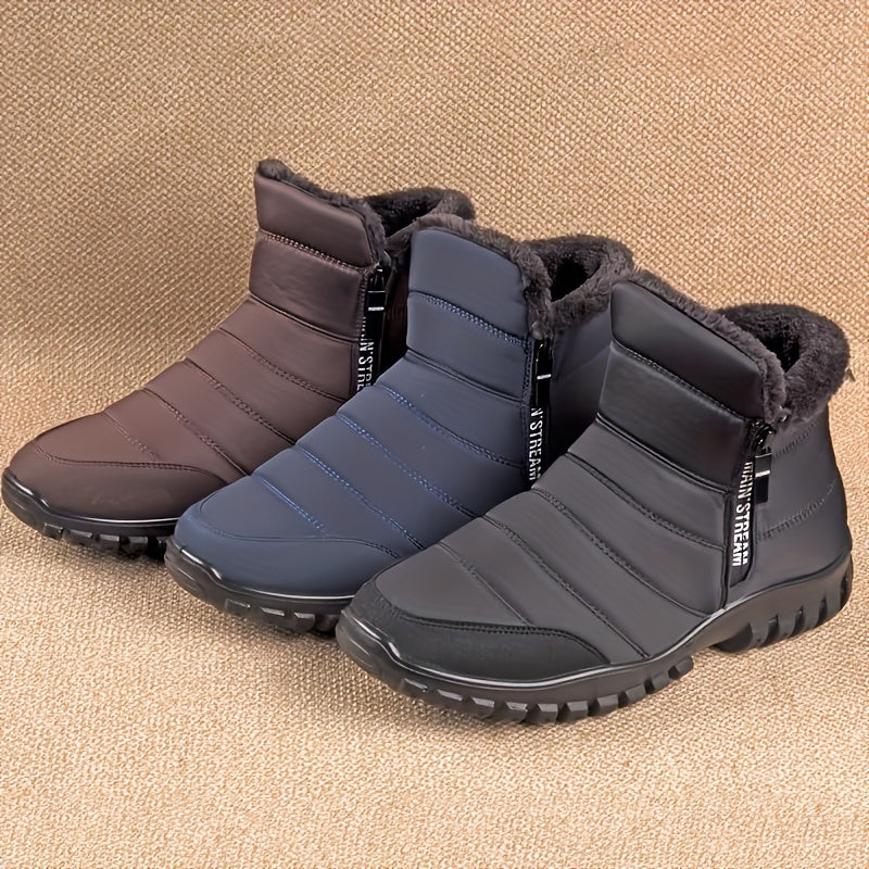 Men's Waterproof Snow Boots, Warm Fleece Cozy Non-slip Ankle Boots Plush Comfy Outdoor Hiking Shoes Lined Trekking Shoes, Winter
