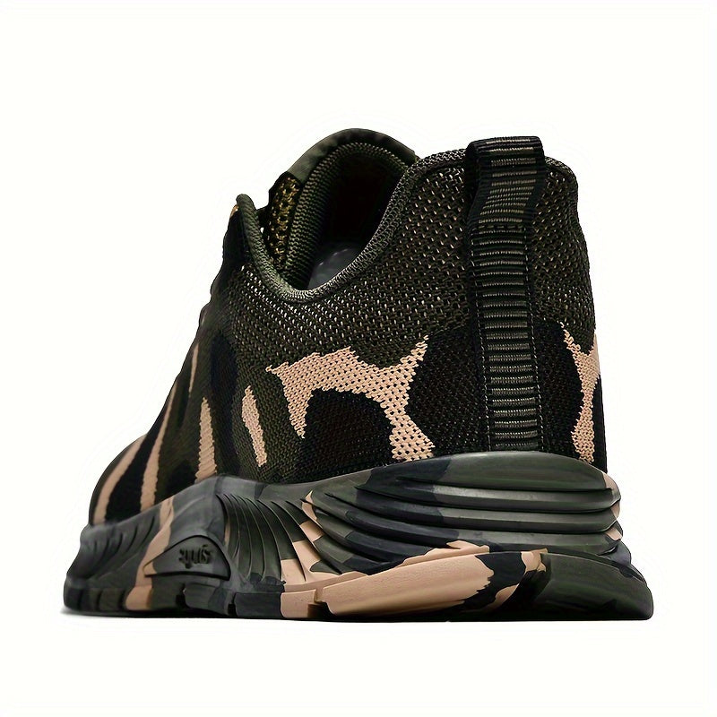 Men's Trendy Woven Knit Camouflage Sneakers, Comfy Non Slip Lace Up Breathable Shoes
