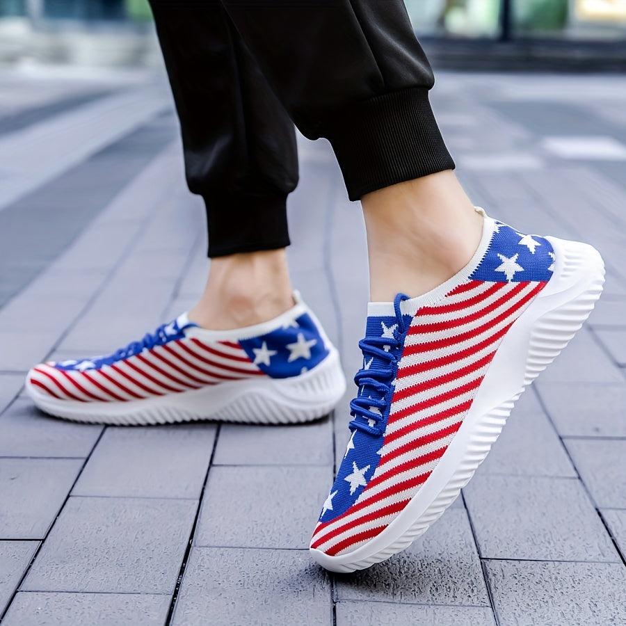 Men's Slip-on Sneakers With Shoelaces - Stars And Stripes Athletic Shoes - Lightweight And Breathable