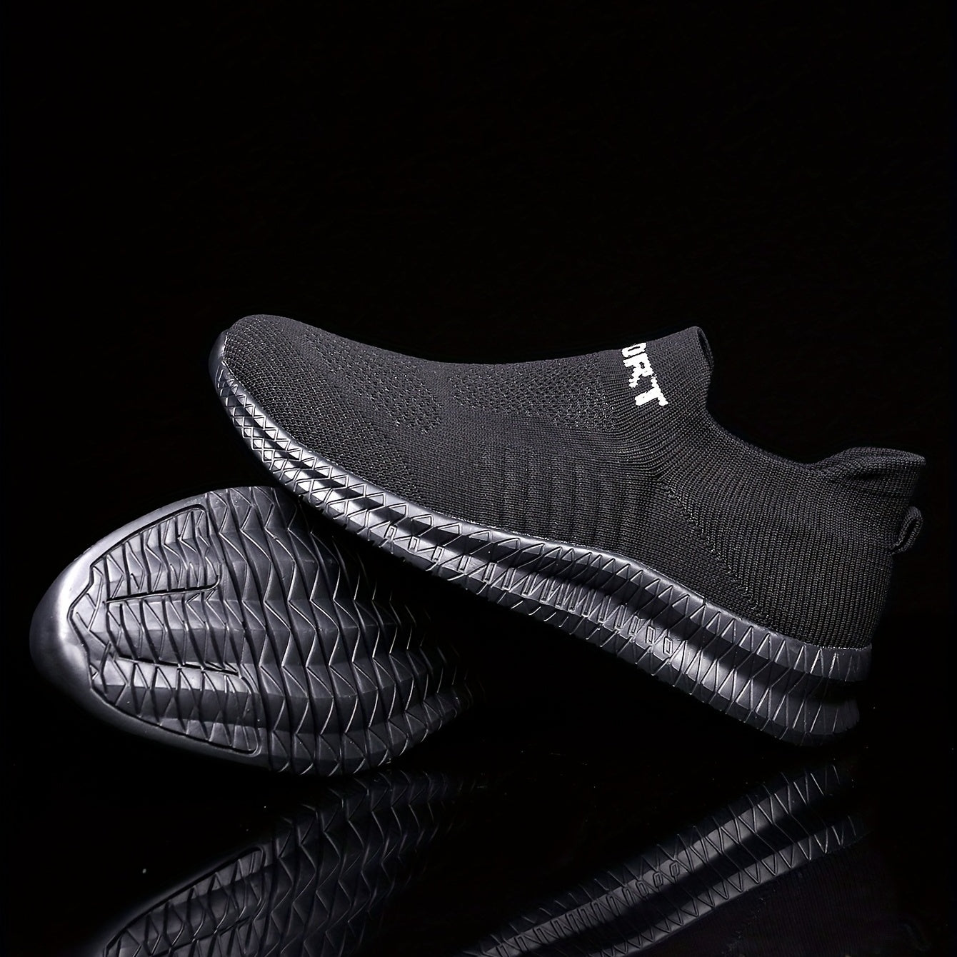 Men's Knit Breathable Slip On Running Shoes, Lightweight Comfy Non Slip Sneaker, Spring And Summer