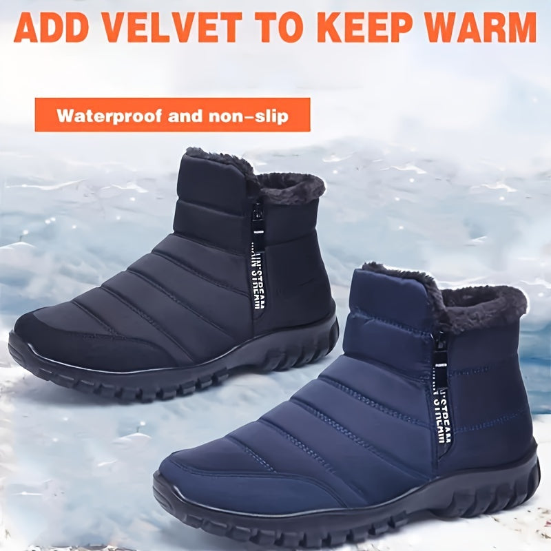 Men's Waterproof Snow Boots, Warm Fleece Cozy Non-slip Ankle Boots Plush Comfy Outdoor Hiking Shoes Lined Trekking Shoes, Winter