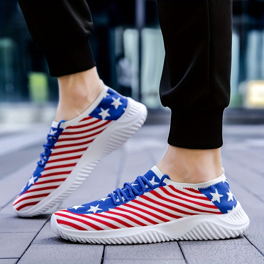 Men's Slip-on Sneakers With Shoelaces - Stars And Stripes Athletic Shoes - Lightweight And Breathable