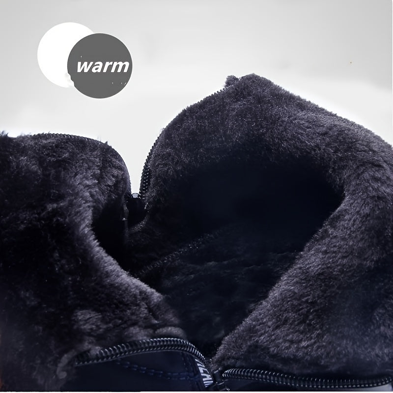 Men's Waterproof Snow Boots, Warm Fleece Cozy Non-slip Ankle Boots Plush Comfy Outdoor Hiking Shoes Lined Trekking Shoes, Winter
