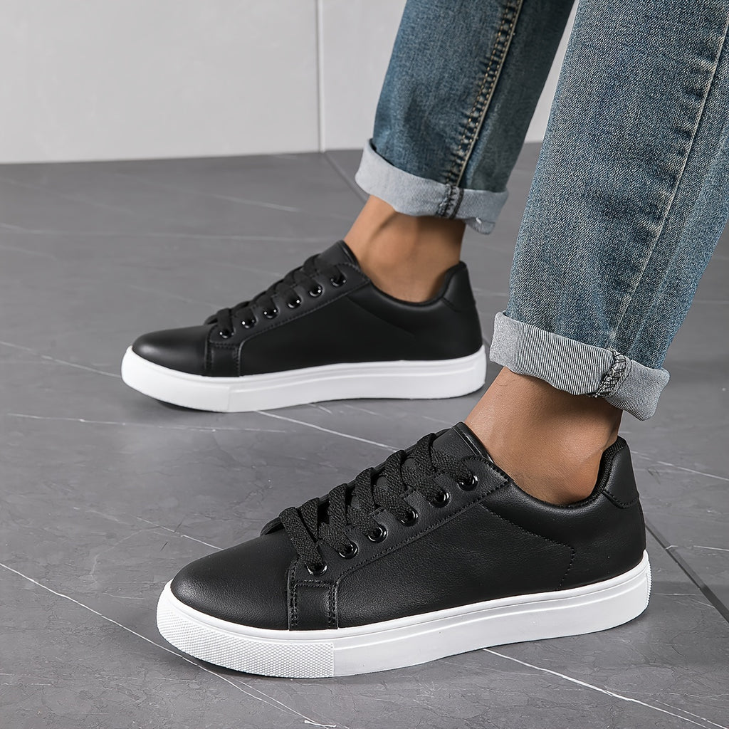 PLUS SIZE Men's Solid Skate Shoes, Comfy Non Slip Casual Lace Up Sneakers For Men's Outdoor Activities