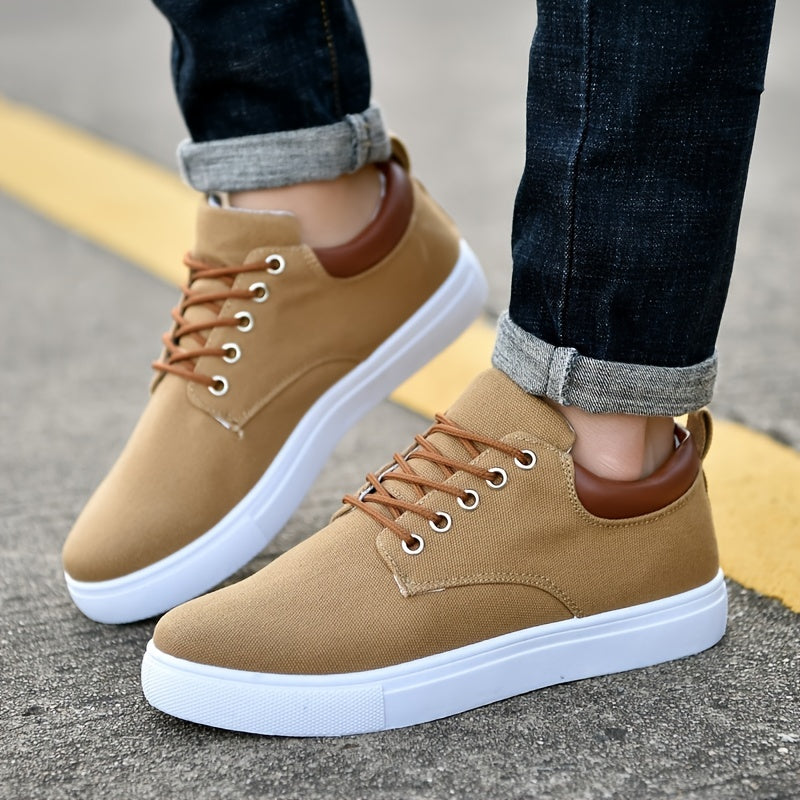 Men's Fashion Canvas Lace-Up Skate Shoes, Comfortable Sneakers, Autumn, Black\u002FGrey\u002FKhaki , For Halloween