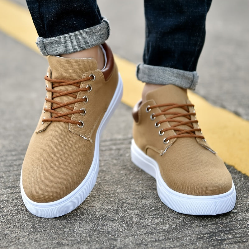 Men's Fashion Canvas Lace-Up Skate Shoes, Comfortable Sneakers, Autumn, Black\u002FGrey\u002FKhaki , For Halloween